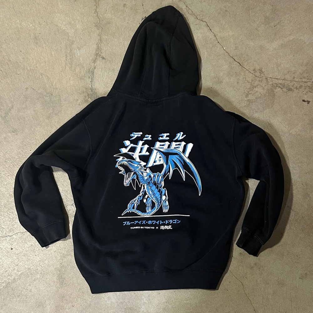 Yugioh Black Hoodie with Blue-Eyes White Dragon Graphic - Picture 3 of 5